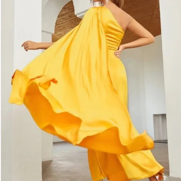 Luxe Pink One shoulder Party Formal Evening Prom Satin Wedding dre… - Picture 16 of 16